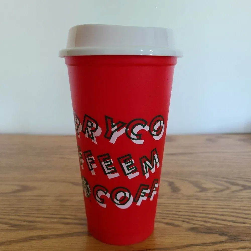 2013 Holiday Christmas Starbucks Red Plastic Collectible Reusable Cup Mug W/Lid